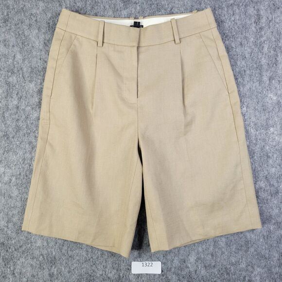 J Crew Heritage Chino Shorts Linen Old Money Gold Button Size 0 Beige  Preppy - Picture 1 of 8